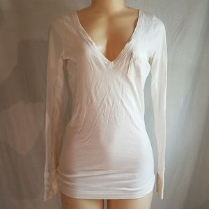 Abercrombie Women Long Sleeve Shirt V-neck M White